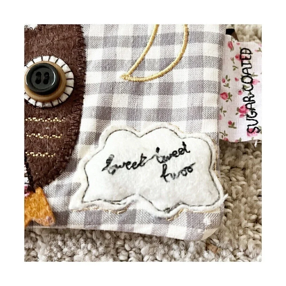 Felt Owl Wristlet | Gingham Stitch Design Moon Fall Pouch Bag Autumn Pink Roses